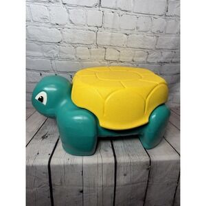 Vintage Rubbermaid Turtle Step Stool Kid's Storage Bathroom Green Yellow 90s